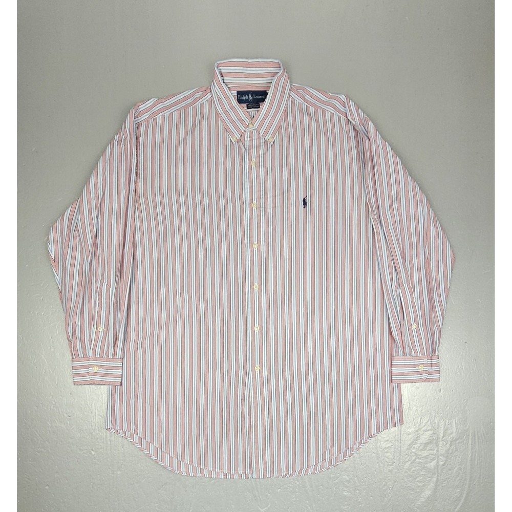 Vintage Polo Ralph Lauren Shirt Mens 16‎ 1/2 Yarmouth Red Striped Long Sleeve